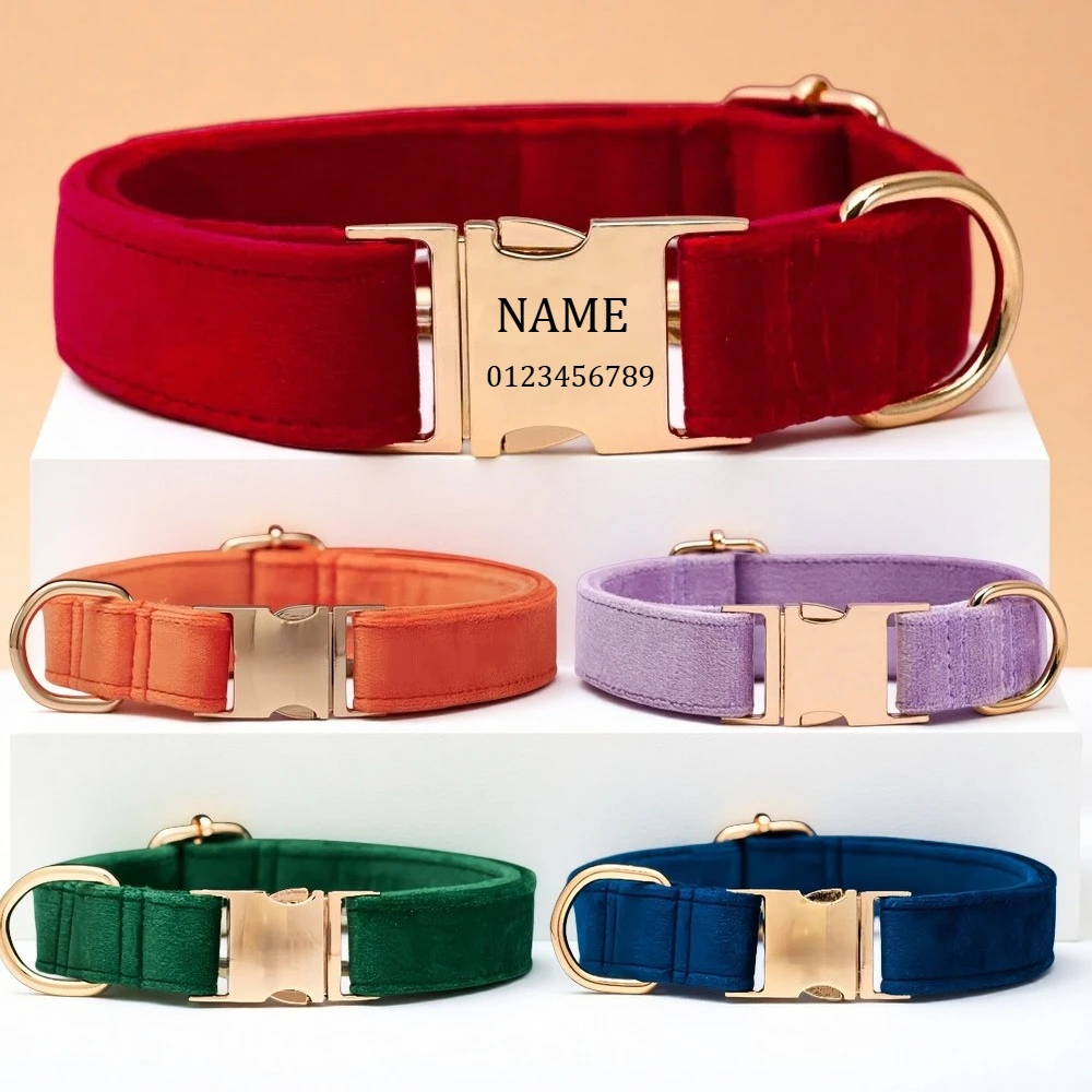 Pet Dog Collar New Velvet Lettering Metal Clasp Collar Adjustable Dog Cat Neck Chain Corgi Chai Dog 1005011871730343
