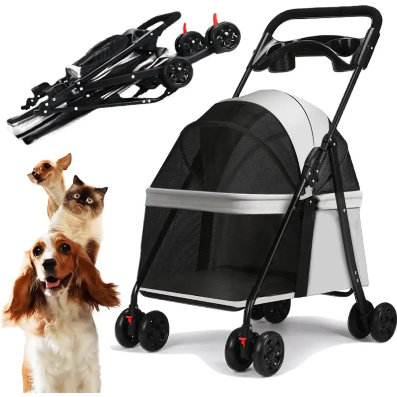 Portable 4-Wheel Dog and Cat Stroller - Foldable Outdoor Carrier 1005011872296438