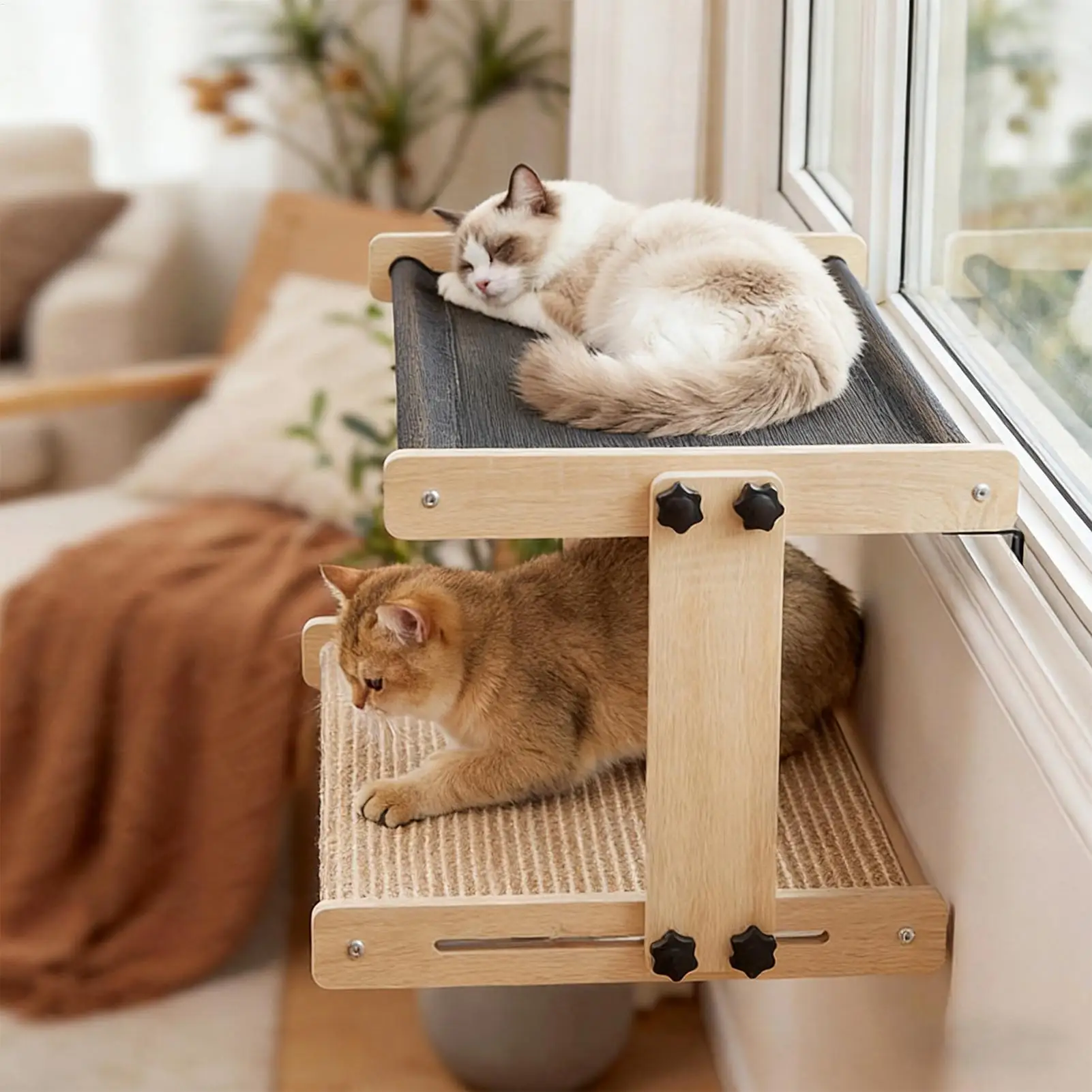 Cat Window Bed Wooden Pet Furniture Indoor Hammock Cat Perch Hammock for Home Farmhouse Apartment 1005011875077083