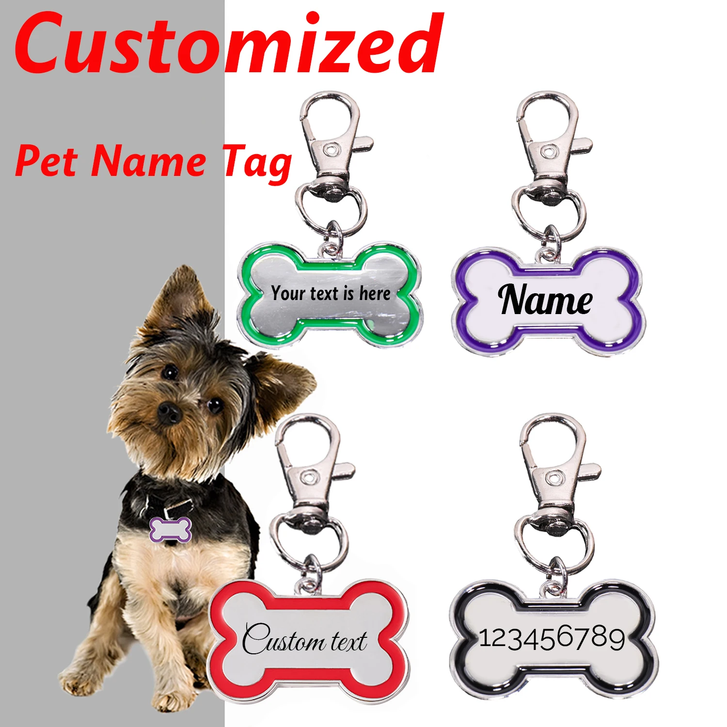 Personalized Custom Name Dog Tag Bone Shape Laser Engraving Text Pets Tag Anti-Lost Pendant Number 1005011877522509