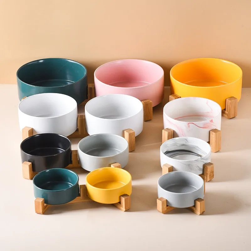 Orthopedic Raised Feeder for Pet Neck Protection Elevated Double Dog Cat Bowls with Wooden Stand 1005011879286126