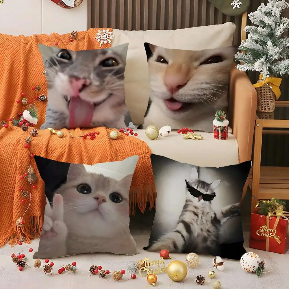 Cat Meme Pillow Case Silky Elegant Comfort Sofa Bed Invisible Zipper 1005011880387826