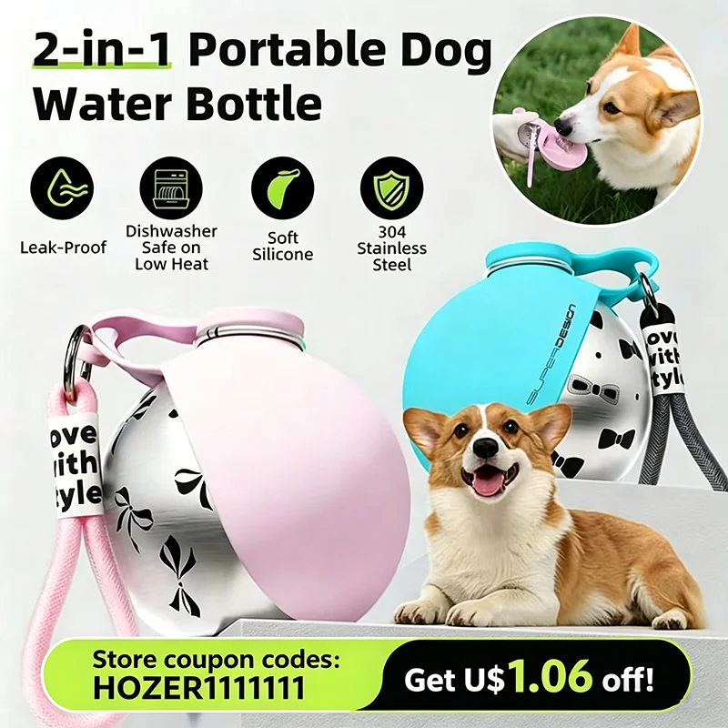 Portable Dog Water Bottle Stainless Steel&silicon Leak-Proof Compact Dog Travel (2 In-1) 1005011884192669