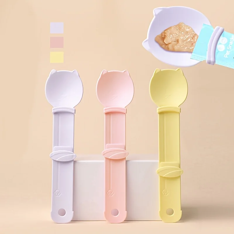 Cat Treat Dispenser Spoon, Pet Snack Feeding Spoon, Plastic Cat Treat Squeeze Spoon 1005011888670418