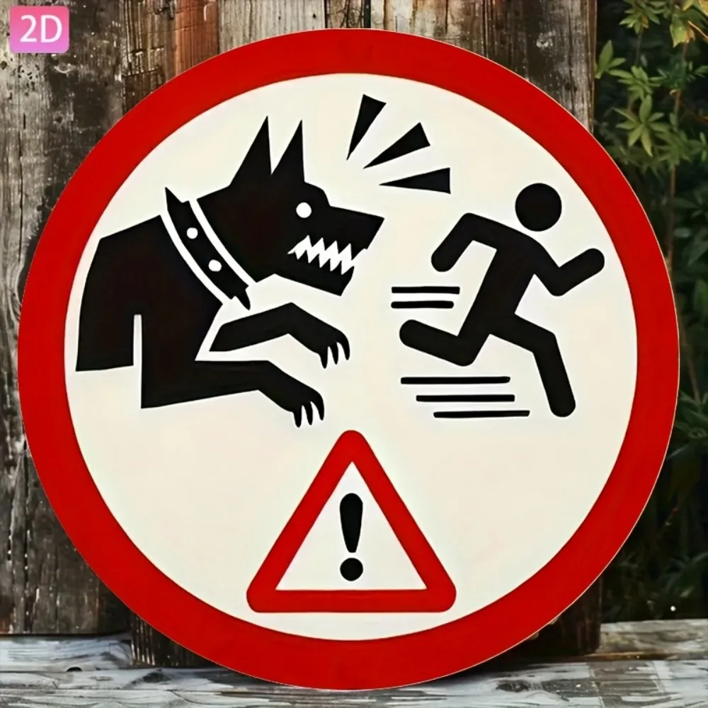 Retro Round Dog Sign, 8 Inch Aluminum Metal Warning Poster for Garden, Yard, Garage, Bar 1005011889019839