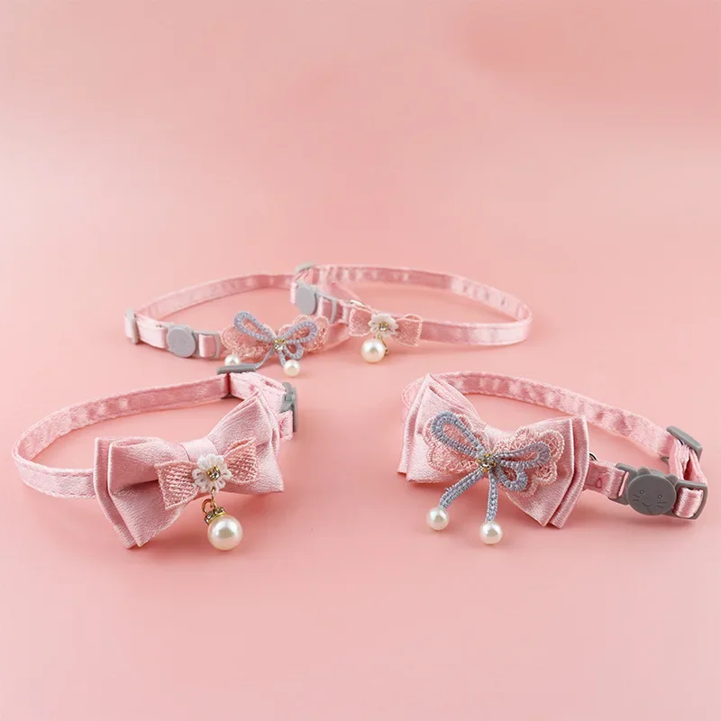Cat Collar Pink Lace Bow Hanging Bead Cat Choker Bell Dog Cat Supplies Pet Accessories Dog 1005011892948071
