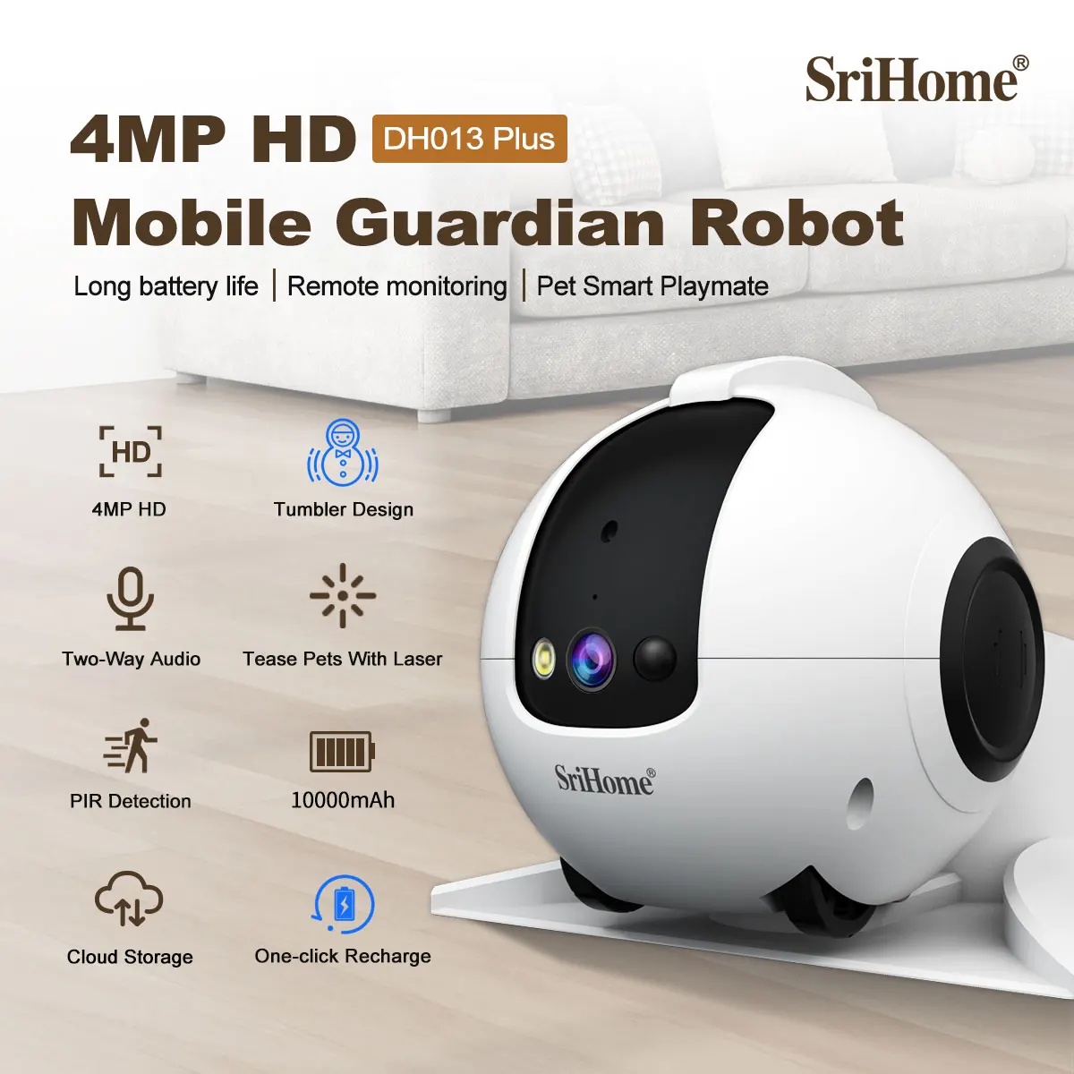 Srihome Dh013plus 4MP Smart Pet Guardian Robot IP Camera Battery Tumbler Design& Mobity Automatic 1005011897721654