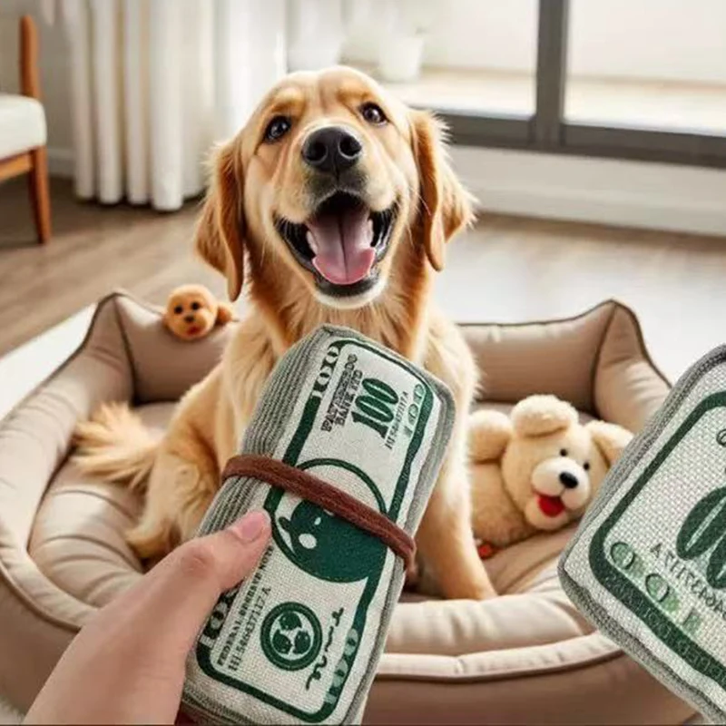 Dog Toy Money Shape Bite Resistant Indestructible Squeaky Toy Sound Interactive Self-Play for Dog 1005011900674636