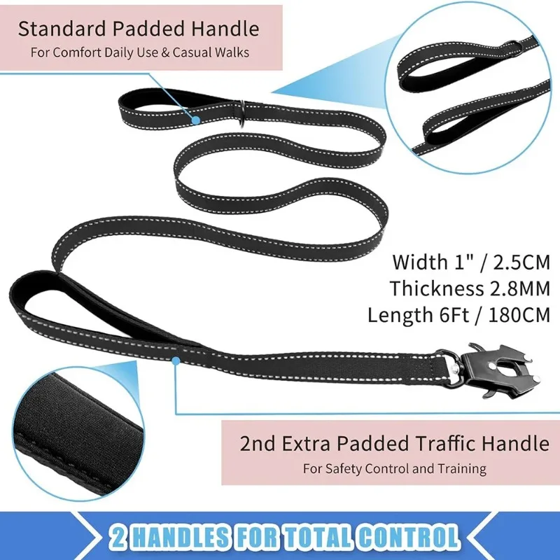 Outdoor Heavy Duty Dog Leash- Nylon Reflective with Soft Padded 2 Handle & Auto Lock Frog 1005011903874011