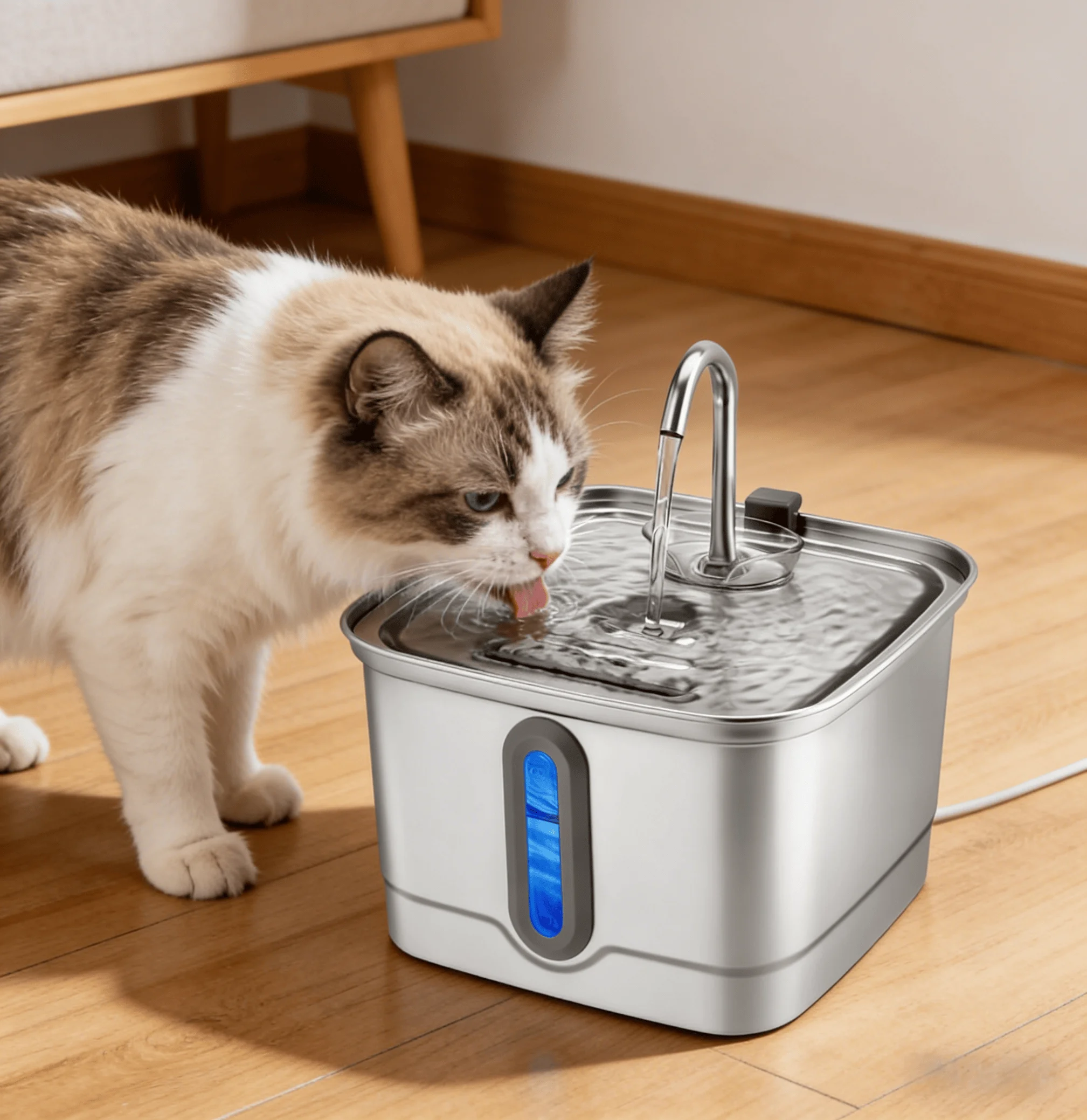 Cat Water Fountain Stainless Steel Automatic Pet Water Dispenser 3L High Capacity with Water Level 1005011904871241
