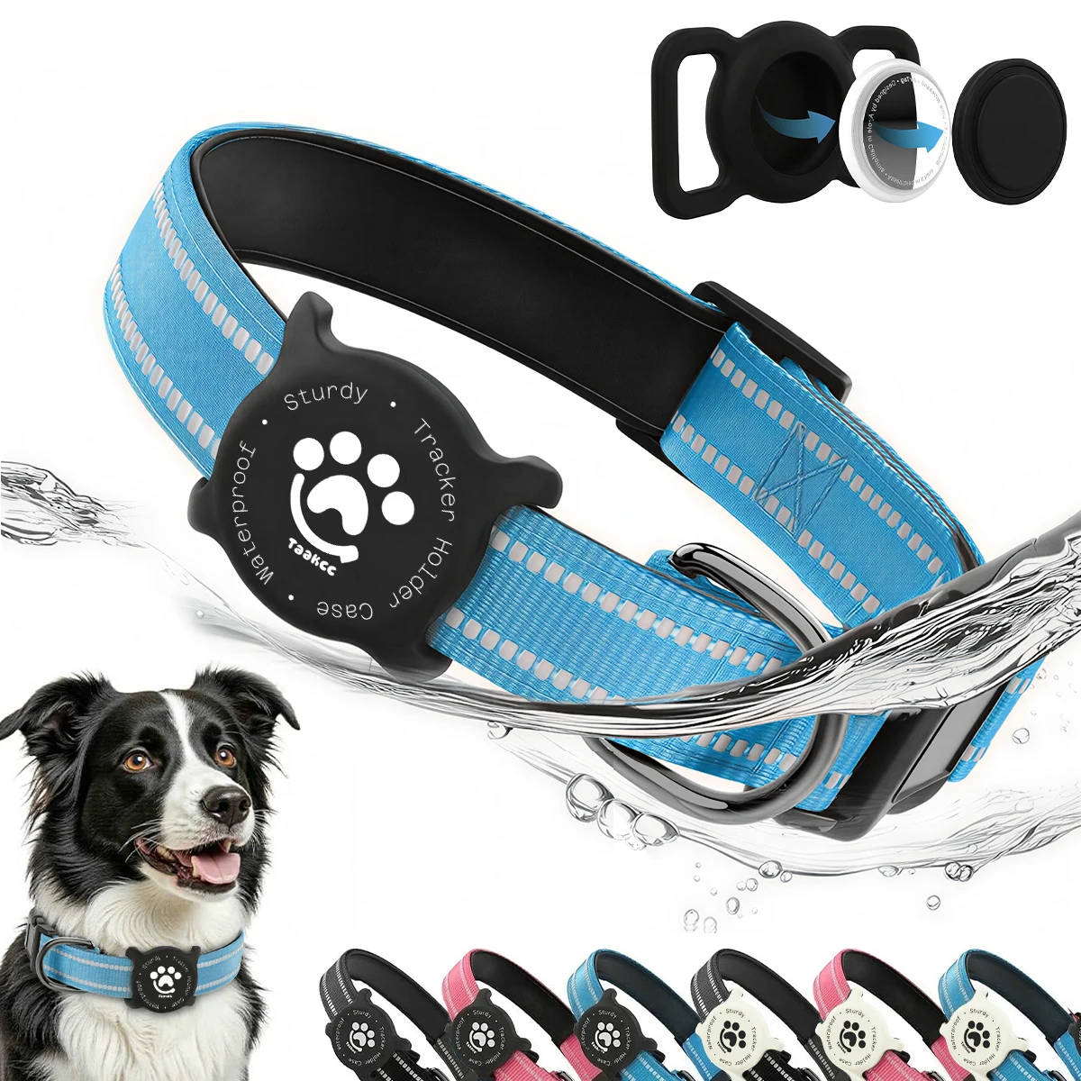Taakcc Reflective Dog Collar with Luminous Airtag Holder, Waterproof Soft Padded & Safety Buckle 1005011905070491