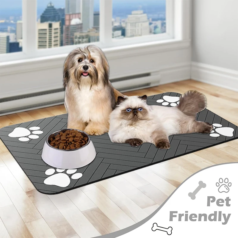 Pet Feeding Mat-Absorbent Placemat for Food and Water Bowl with Waterproof Rubber Backing Quick Dry 1005011908634038