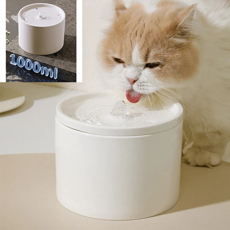 Automatic Water Fountain Filter Dispenser for Pet Cat Dog Flowing Silent Circulation Ceramic Cat (1L) 1005011911393630