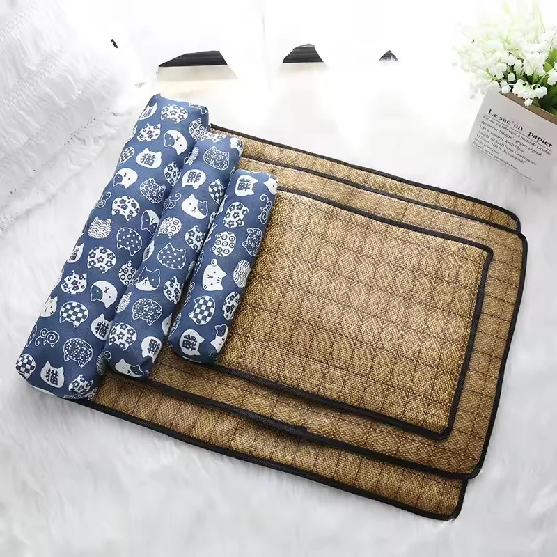 Cat Natural Cooling Mat Summer Pet Self Cooling Pad Cat Bed Mat for Dogs Indoor Rattan Weave Mat 1005011916586293