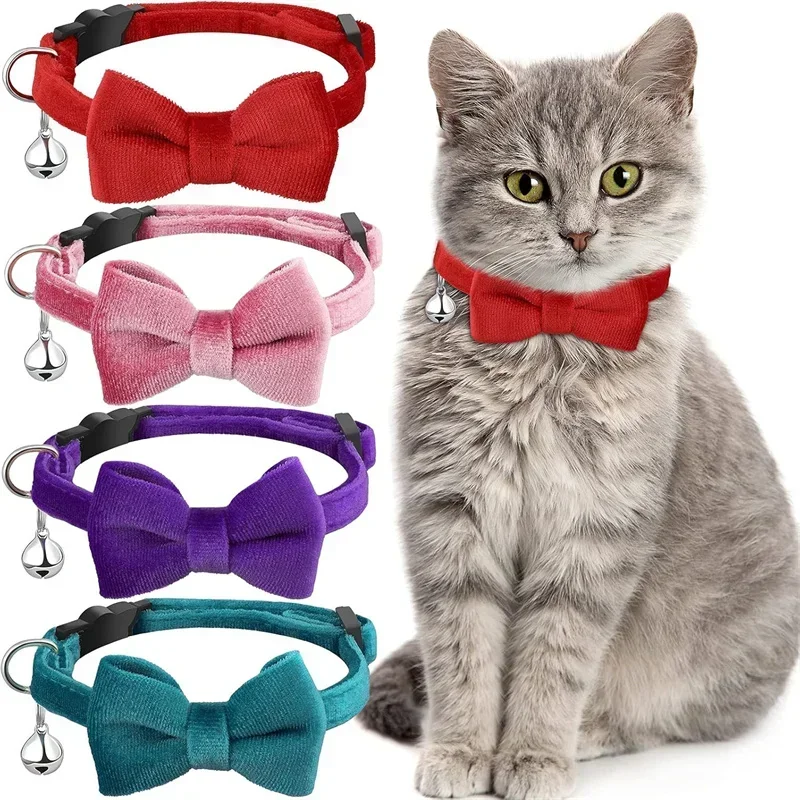 Soft Velvet Pet Collar with Bow and Bell Adjustable Safety Collar for Cats Chihuahua and Small Dogs 1005011918897428