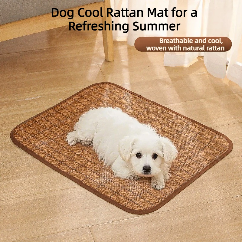 Dog Cooling Mat Summer Pet Cooling Rattan Woven Mat Cold Bed for Small Medium Dog Cat Breathable 1005011923031974