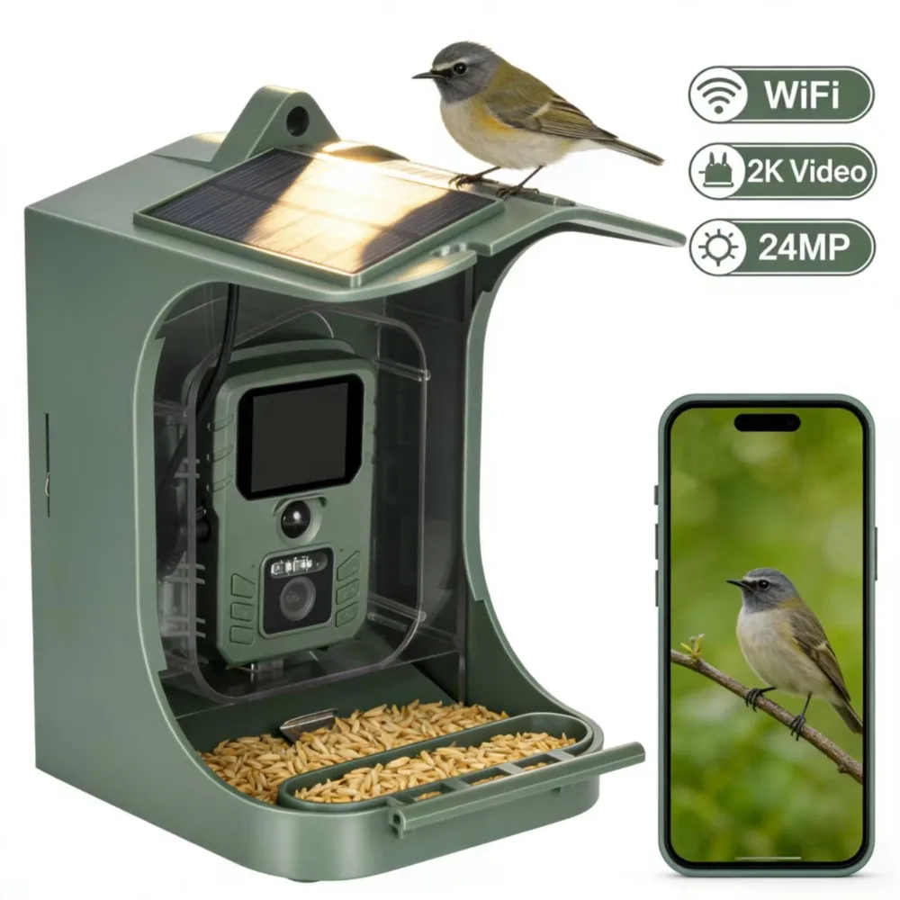 Smart Bird Feeder with Camera Solar Powered, 2K HD Video 24MP Photo Night Vision 1005011923269125