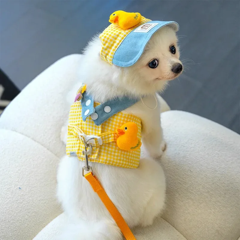 Three-Piece Set Duck Frog Spring and Summer Pet Chest Harness Traction Rope, Breathable Fabric 1005011927705169