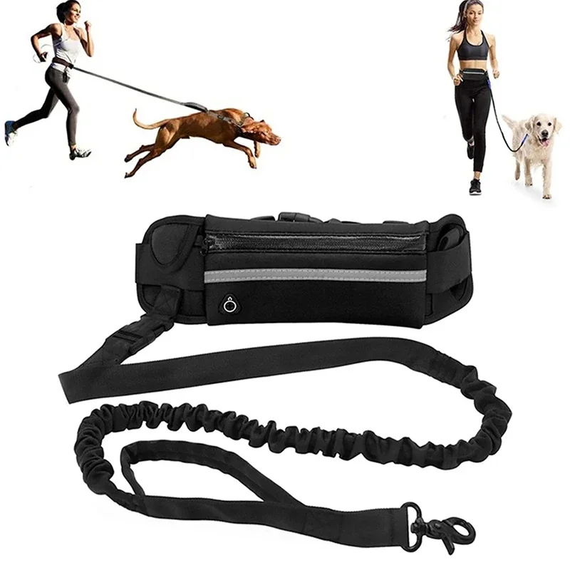Hands Free Dog Leash for Running Walking Reflective Leash with Waist Bag Retractable Elastic Belt 1005011927981043
