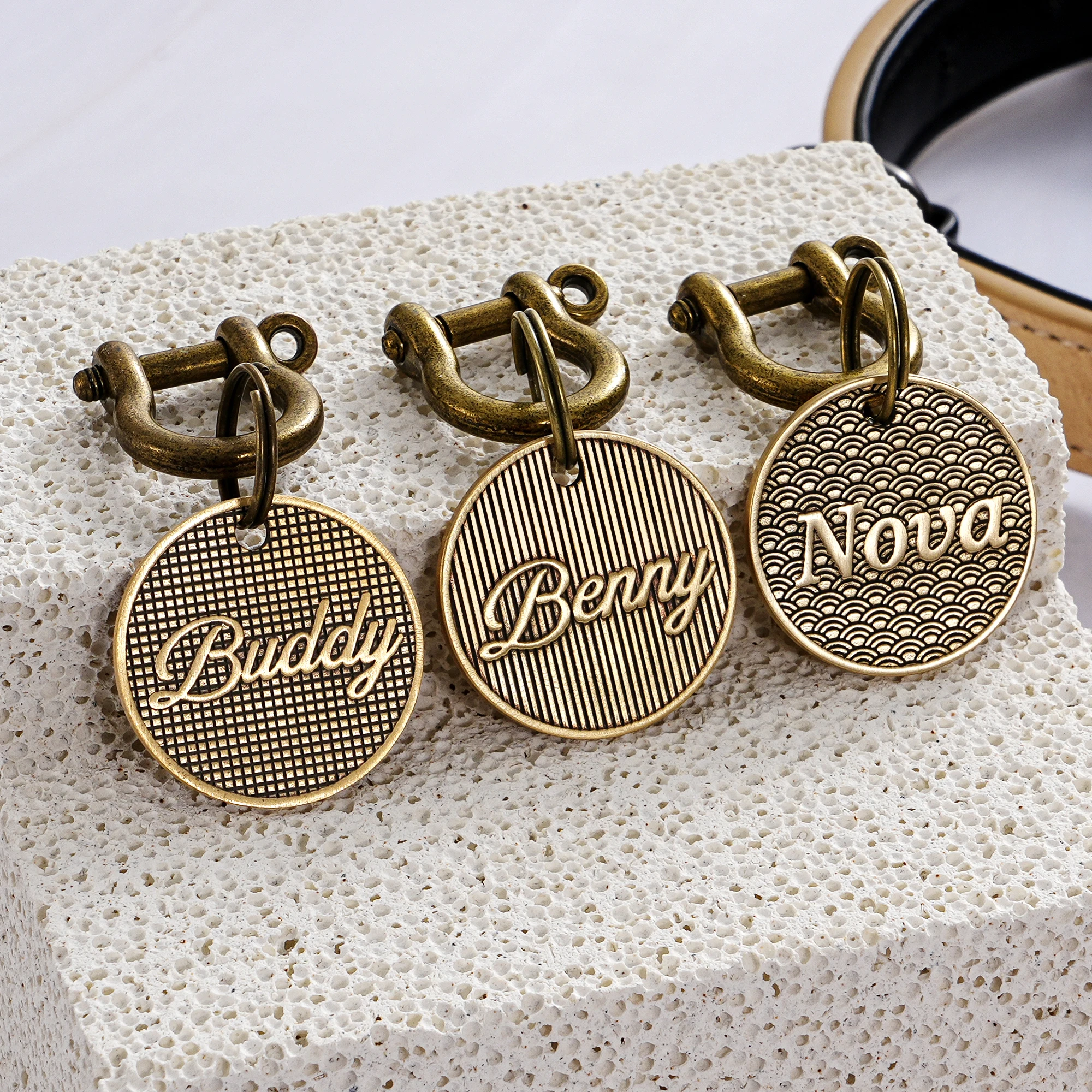 Personalized Dog Name Tag, Brass Dog Cat ID Tag, Deep Engraved Name Collar Tag 1005011928999987