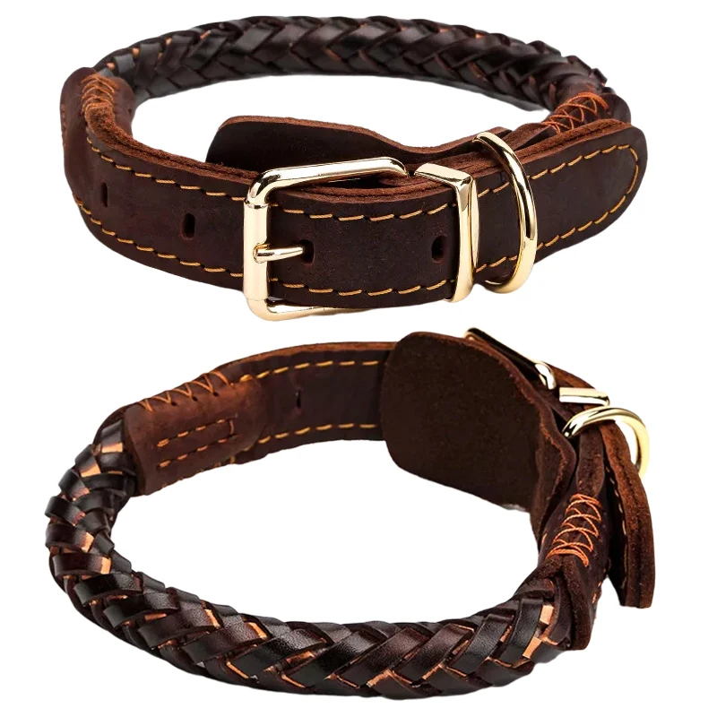Dog Collar Leather Eight-Strand Braided Leather Collar for a Dog Real Big Braided 1005011929405247
