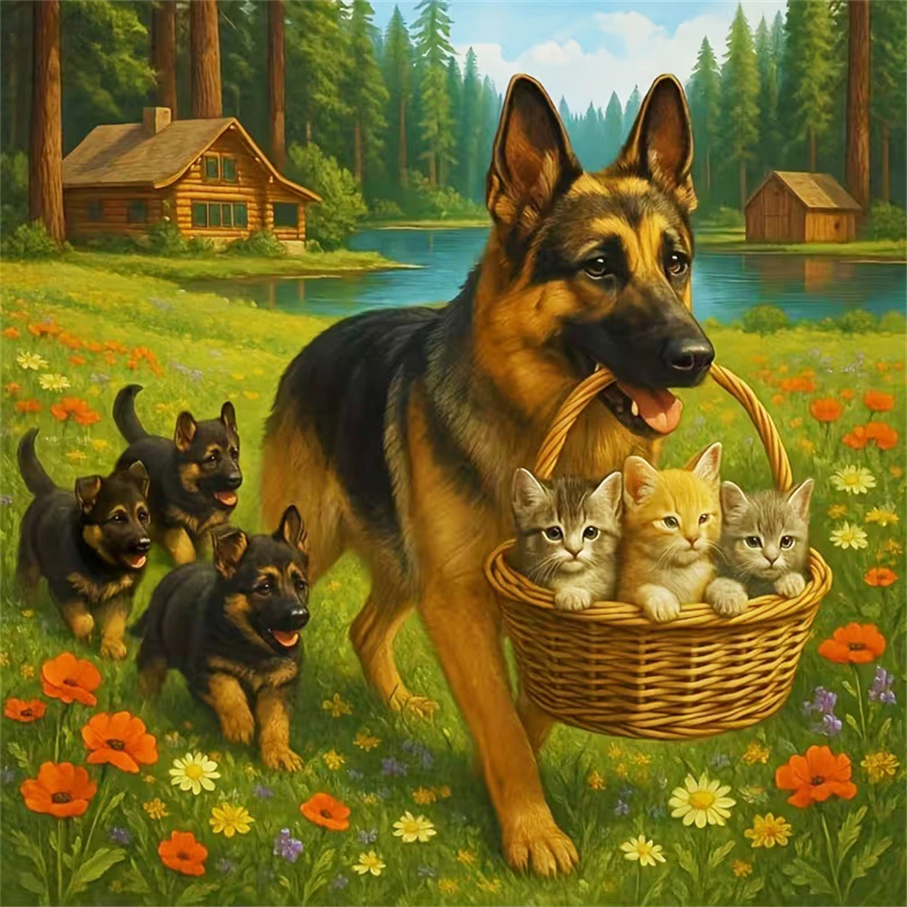 Dogs and Cats Animals Grass 1024 PCS Jigsaw Puzzles Challenging Family Activity Games for Gameroom 1005011929418596