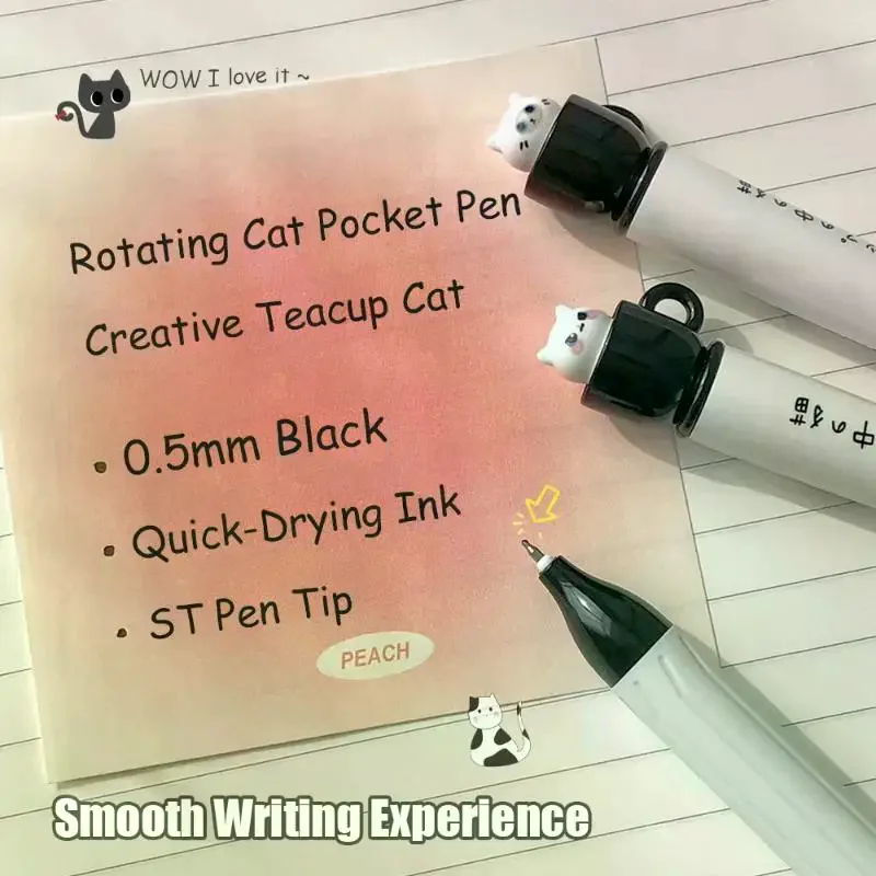 Cute Teacup Cat Gel Pens 0.5mm Fun Animal Quick Dry Pen Creative Rotating Cat Pocket Pen for School 1005011932938874