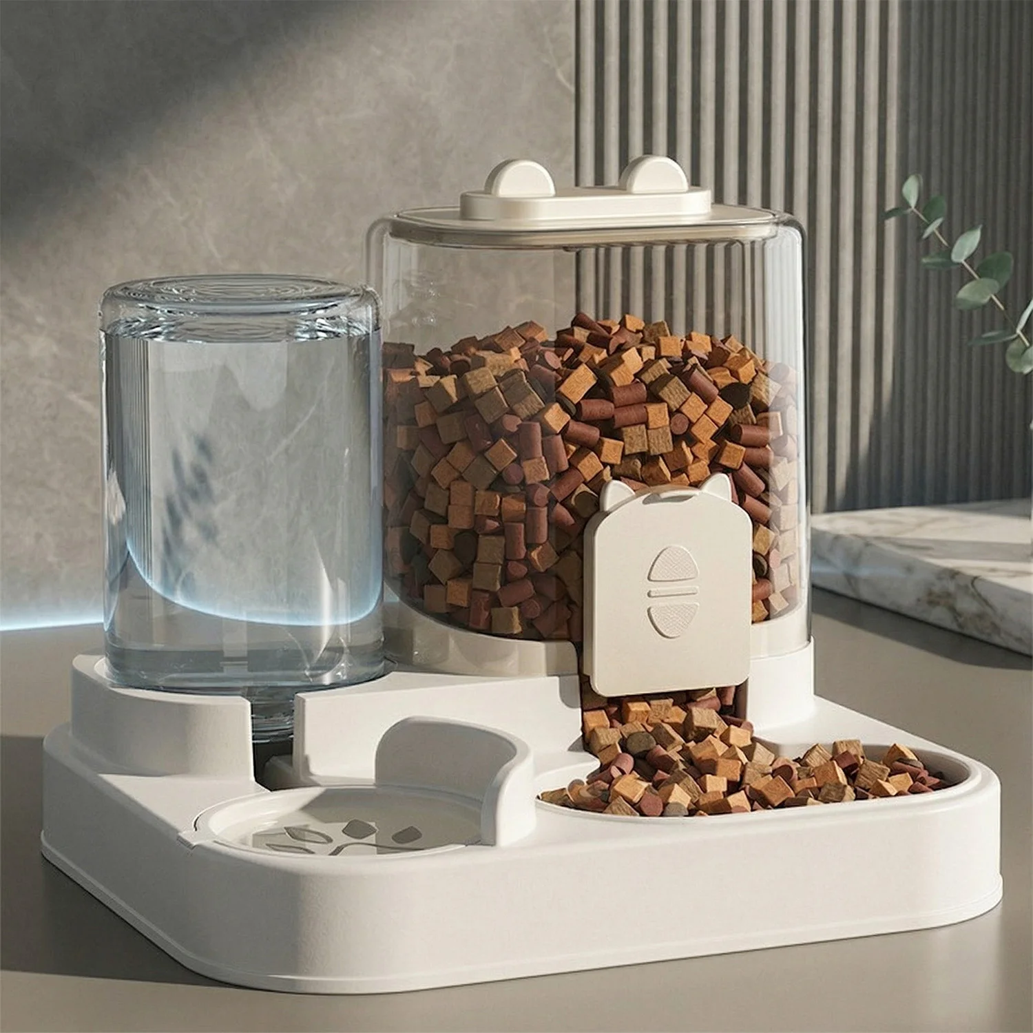 Large Capacity Automatic Cat Feeder Water Dispenser 2-In-1 Pet Food Container Gravity Feeding (2.2L) 1005011933556396