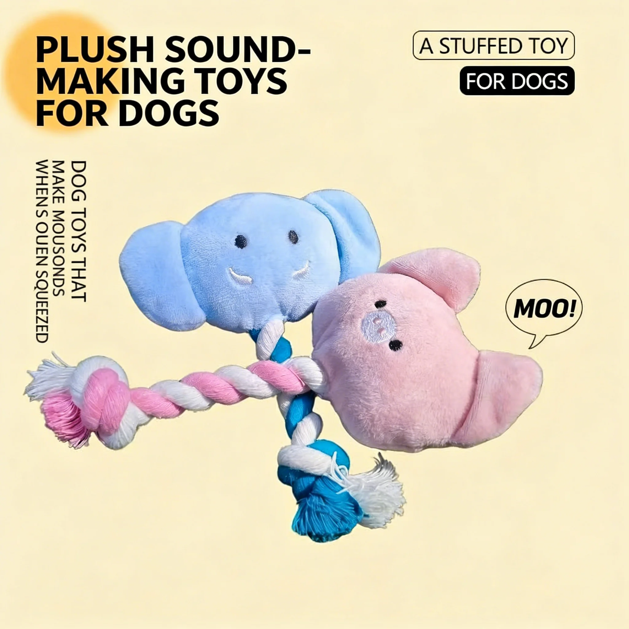 Dog Toy, Pet Supplies, Sound Plush Dog Rope Toy, Cute Elephant and Pig Stuffed Pet Toy 1005011934550056