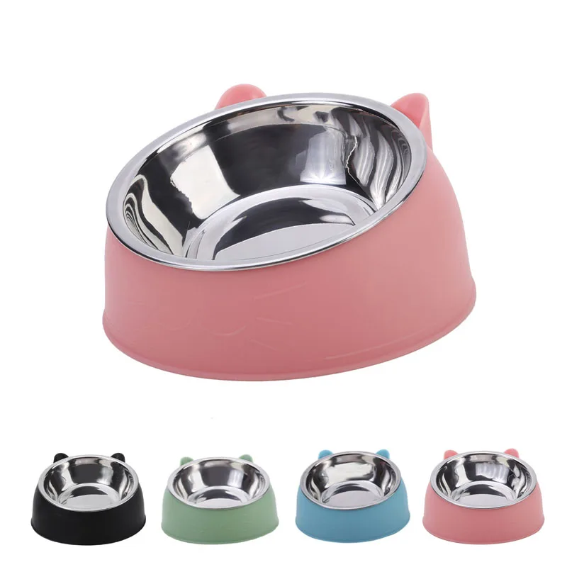 Cat Bowl Lovely Inclined Kitten Puppy Food Feeding Bowls Stainless Steel Cats Drinking Feeder (1PC) 1005011937124678