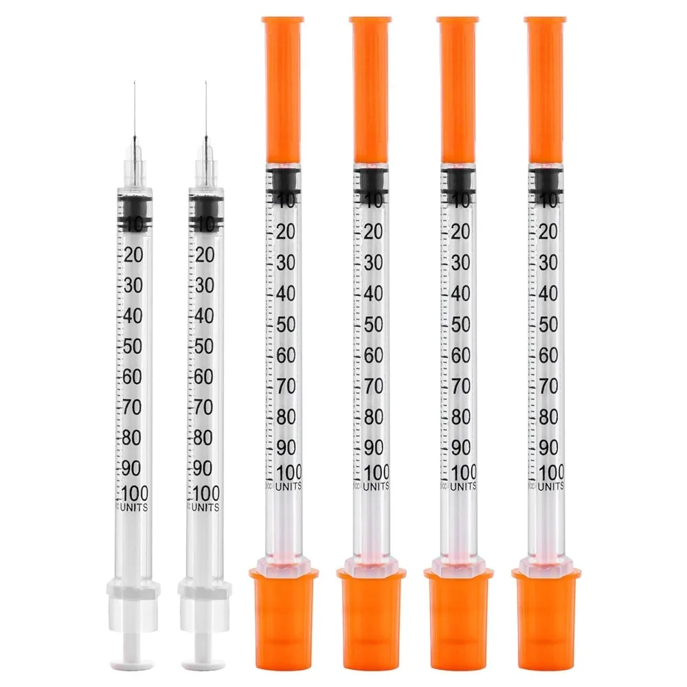 Disposable Plastic Veterinary Syringe Orange Cap Sterile Insulin Syringe with Needles For (12pack) 1005011937905093