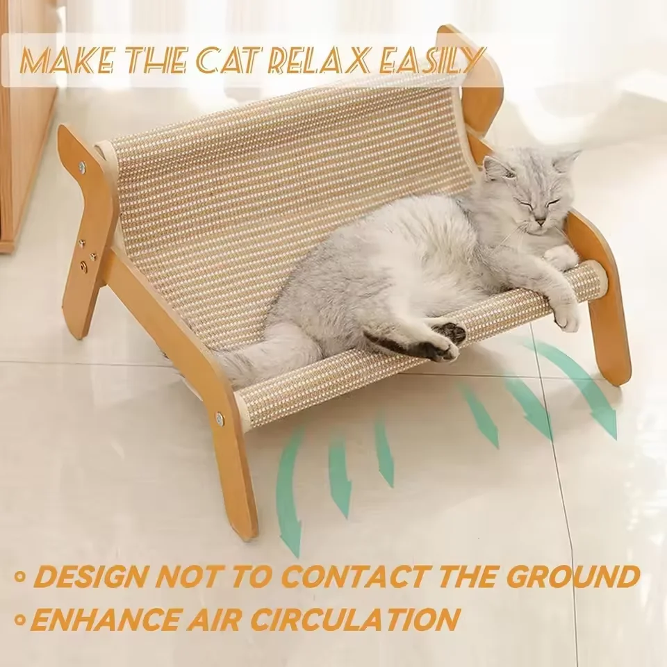 Large Sisal Cat Scratcher Lounge Bed, Off-Ground Breathable Cat Hammock, 2-in-1 Scratch & Rest Sofa 1005011941190388