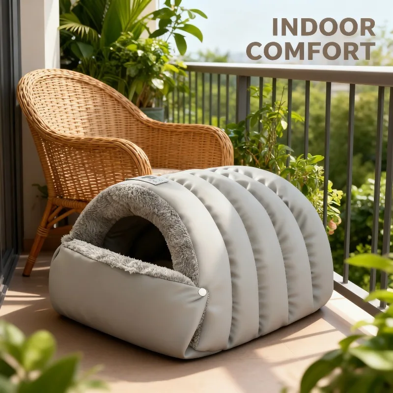 Windproof Warm Cat Bed Semi-Enclosed Winter Dog Bed with Leather Trim Cozy Small Animal Nest for 1005011942483538