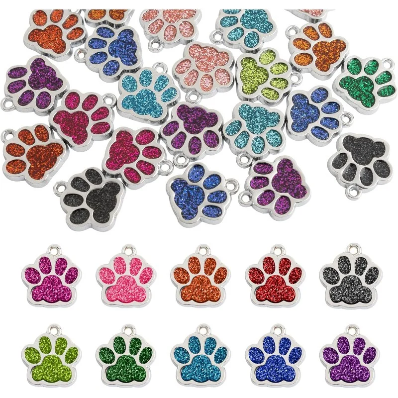 Blank 12/24/50/100 Pcs Dog Tags Anti-Lost Cat Tags Pet Paw Glitter Pendant Ollar Accessories Dog Id 1005011946526383
