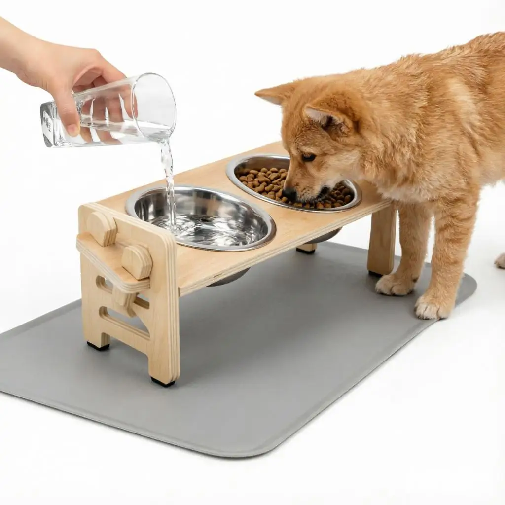 Elevated Puppy Bowls Food Mat Raised Dishes Food and Water Feeder 15° Tilted Stand 2 Stainless 1005011947592214