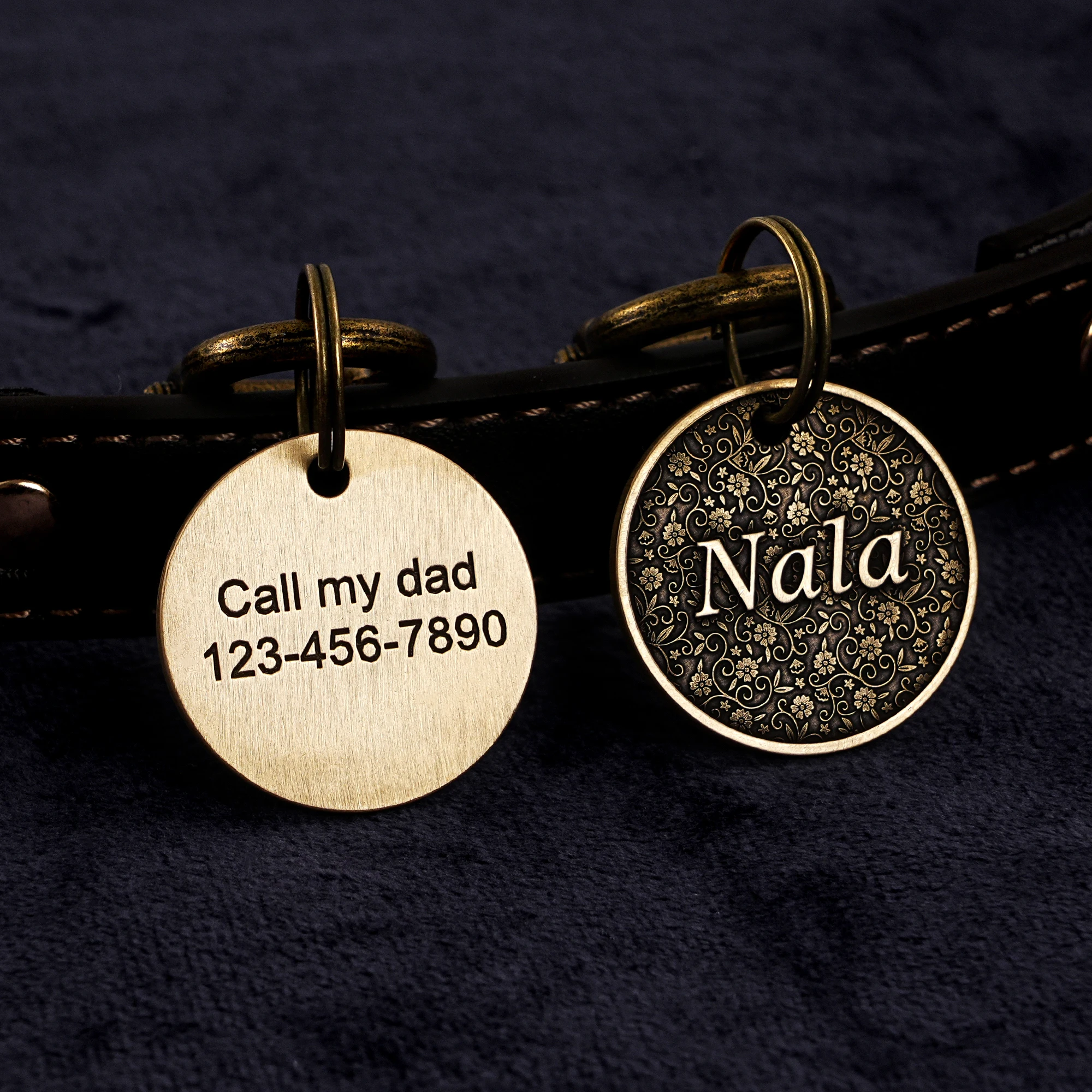 Pet ID Tag, Dog Tag with Name, Brass Pet Tag with Address, Engraved Cat Tag, Dog Collar Tag 1005011949750294