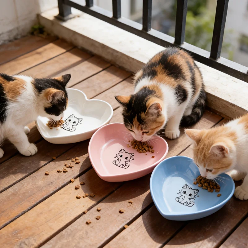 Non-Slip Plastic Cat Bowls Set Shallow Pet Food & Water Dishes Suitable for Kittens Short Leg (3pcs) 1005011950284422