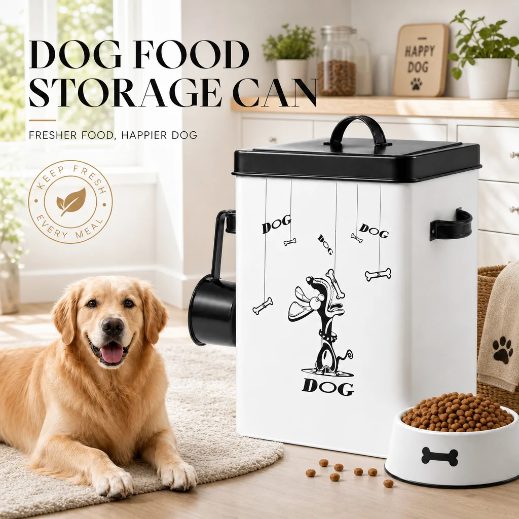 Airtight Metal Dog Food Storage Container with Scoop, Pet Food Bin for Dry Food 1005011951235298