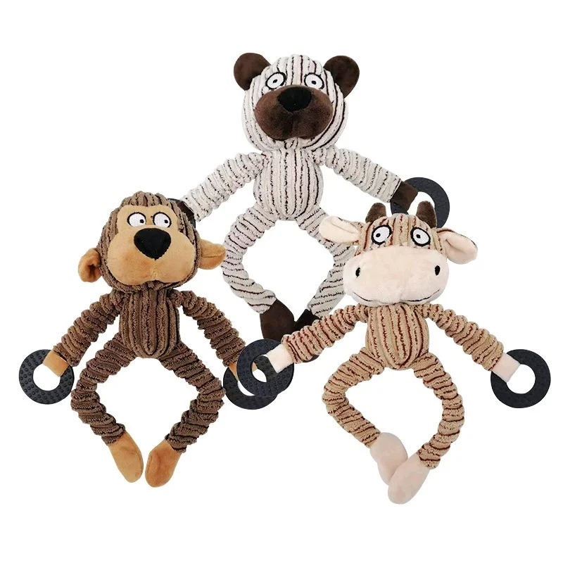 Squeaky Plush Dog Toys, Stretchy Monkey Cow Bear Chew Toys for Teething & Teeth Cleaning 1005011952730289