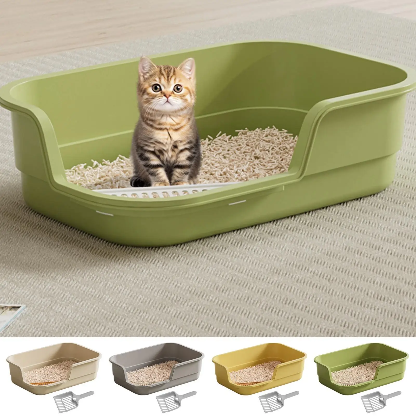 Cat Box Semi Enclosed Easy Clean with Scoop Open Top Litter for Cleaning Odor Control Indoor Office 1005011956981229