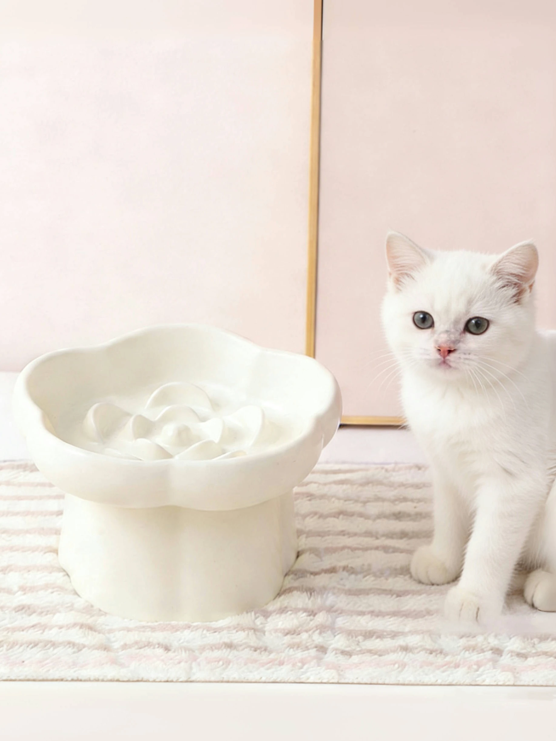Elevated Ceramic Slow Feeder Bowl for Cats Dogs, Cute Flower Design, Anti-Vomiting 1005011957934225