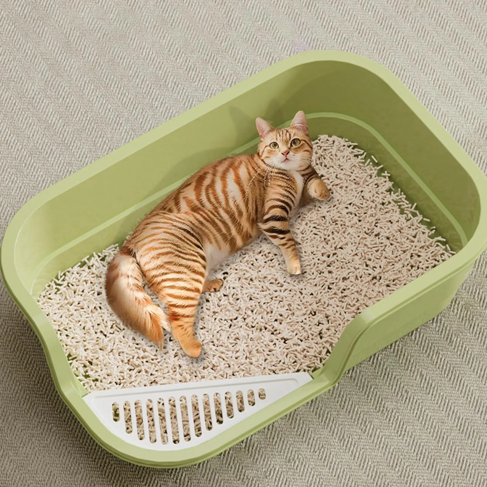 Semi Enclosed Cat Litter Box Anti Splashing Cat Toilet Sand Box with Litter Shovel Pet Bedpan Tray 1005011960088296