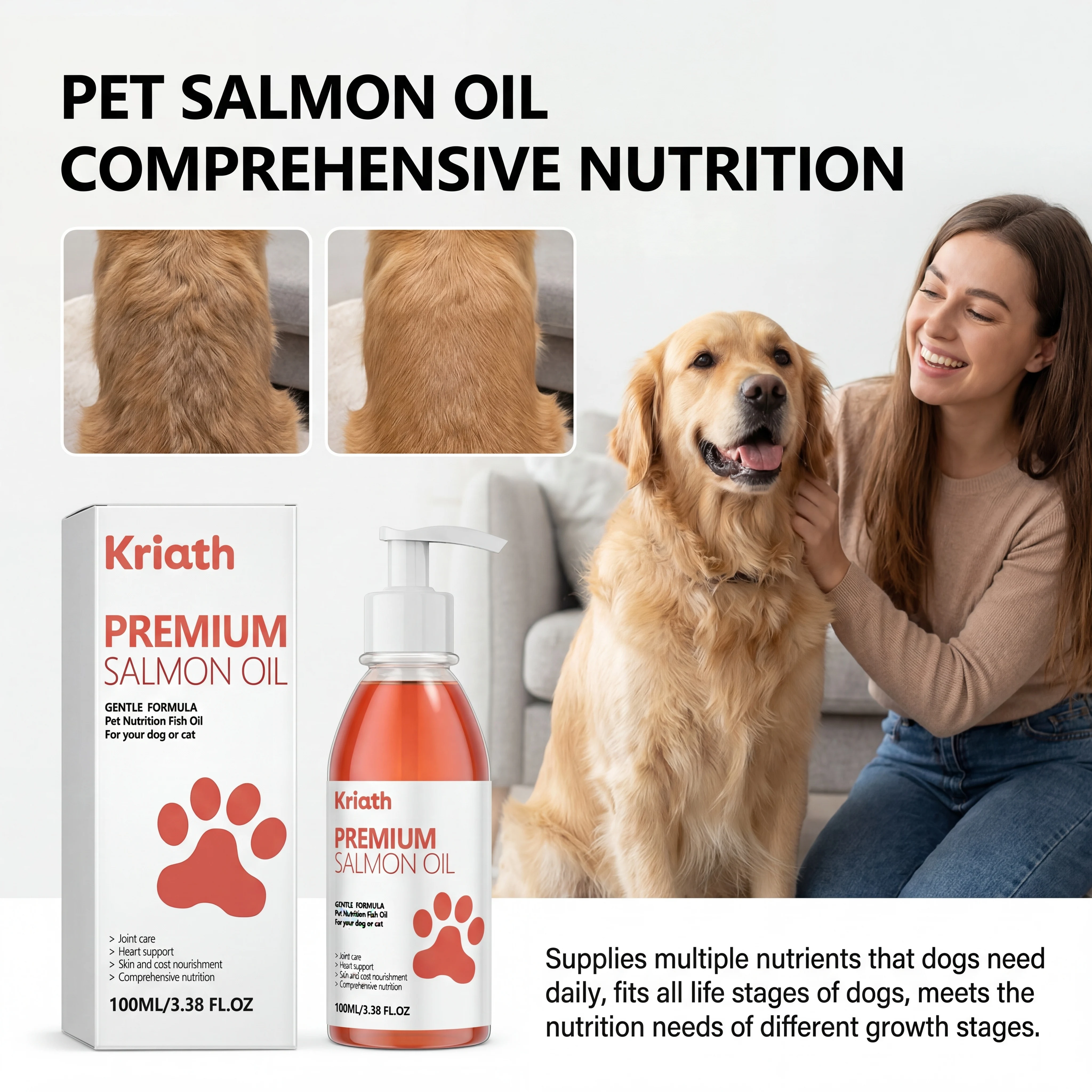 Natural Salmon Oil for Pets Dog Food Topper Liquid Vitamin E Supplement Shiny Coat and Heart Health 1005011960222909