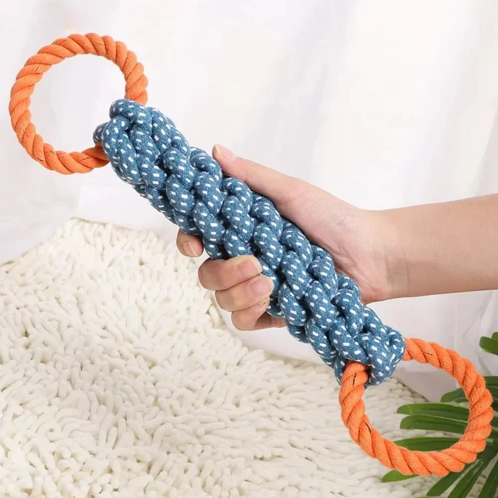 Double-Ring Cotton Blend Dog Rope Toy, Durable, Bite-Resistant & Interactive for Tug Play 1005011960284901