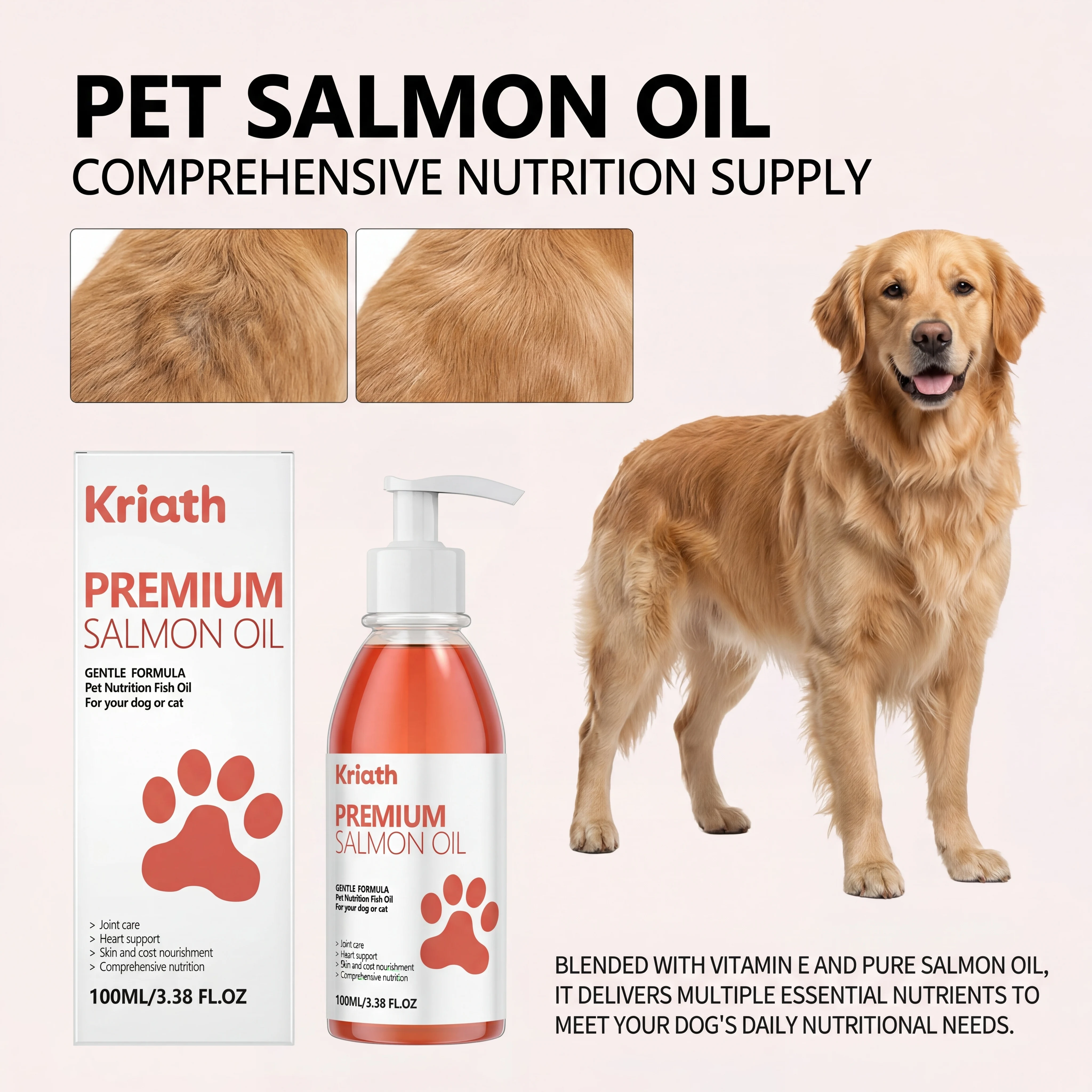 Pure Salmon Oil for Dogs and Cats Omega 3 Fatty Acids Liquid Skin and Coat Supplement Joint (100ml) 1005011960462045