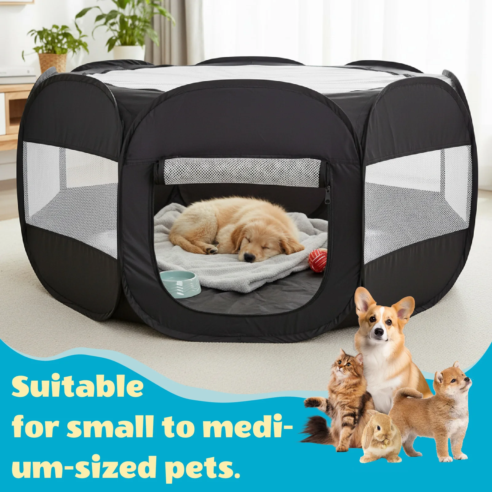Foldable Portable Small Animal Playpen with Cover Indoor/Outdoor Enclosure for Chicks Puppies 1005011961133697