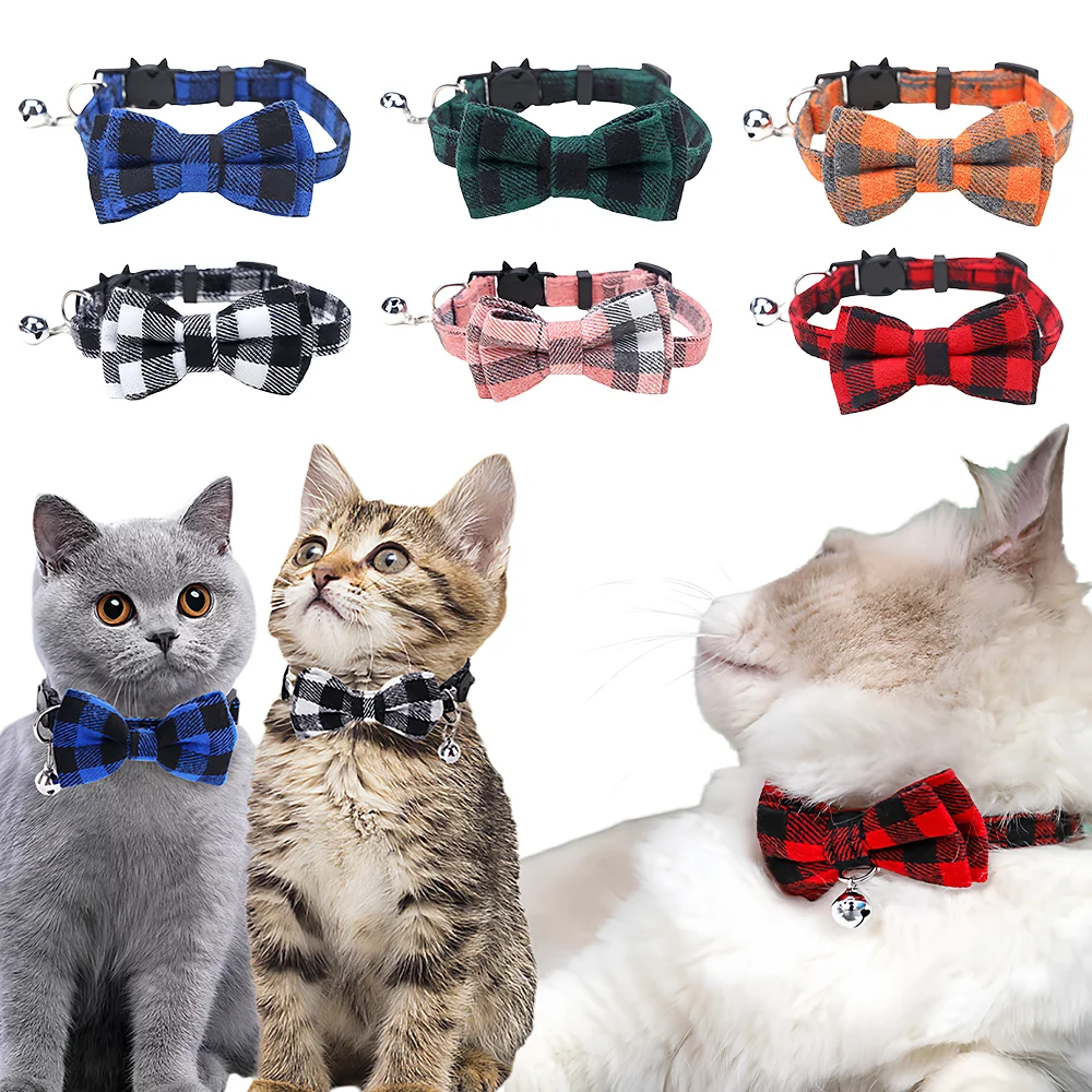 Pet Cat Adjustable Collar, British Plaid Bow Tie Collar, Pet Bell Collar with Buckle, Cat Dog Collar 1005011964723072
