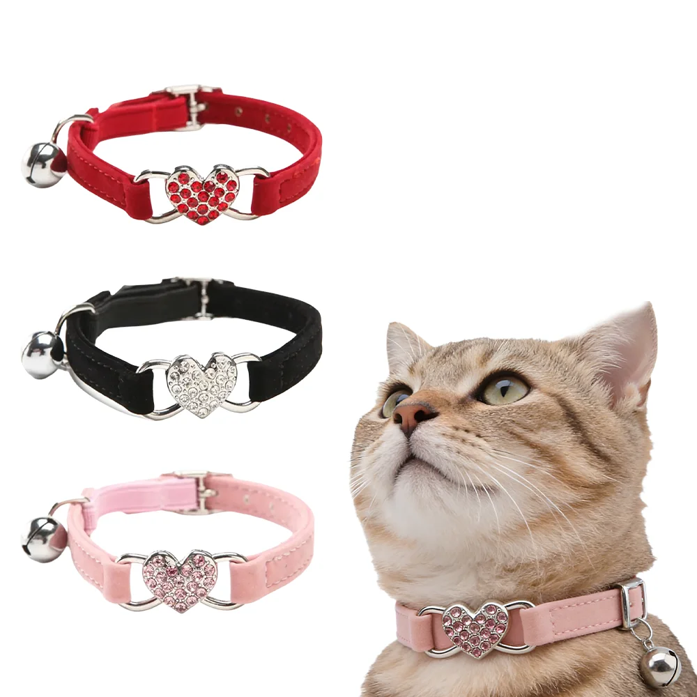 Pet Cat Collar with Bell, Fashion Small Dog Adjustable Collar, Heart Shape Easy Wear Cat Collar, 1PC 1005011965690800