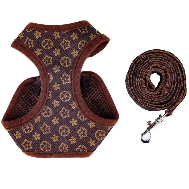 Designer Dog Harness and Leashes Set Classic Pattern Pets Collars Leash Breathable Mesh Pet 1005011965823895