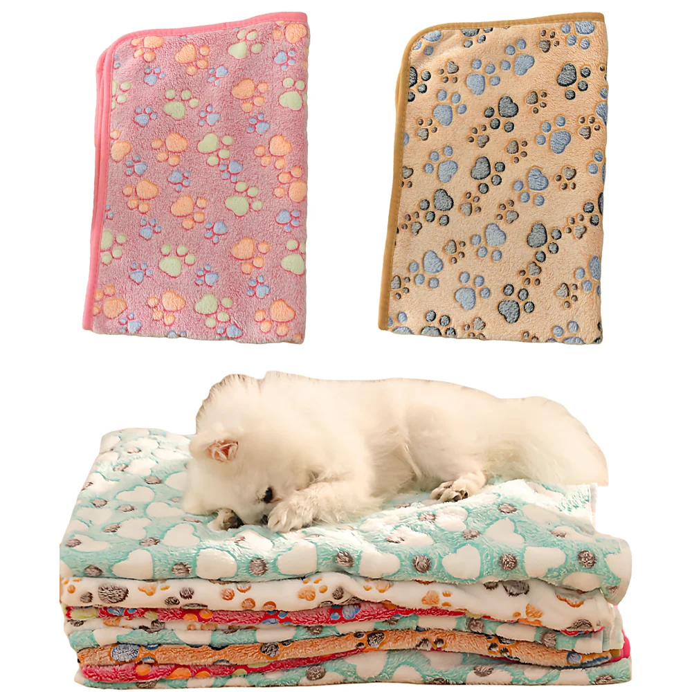 Coral Fleece Pet Blanket, Dog Warm Blanket Autumn Winter Dog Mat, Cat Paw Print Thick Pet Blanket 1005011965878389